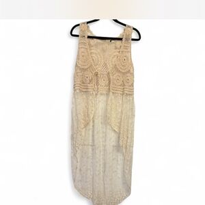 Origami by Vivien Boho Crochet Lace Long Vest Duster Cream S/M